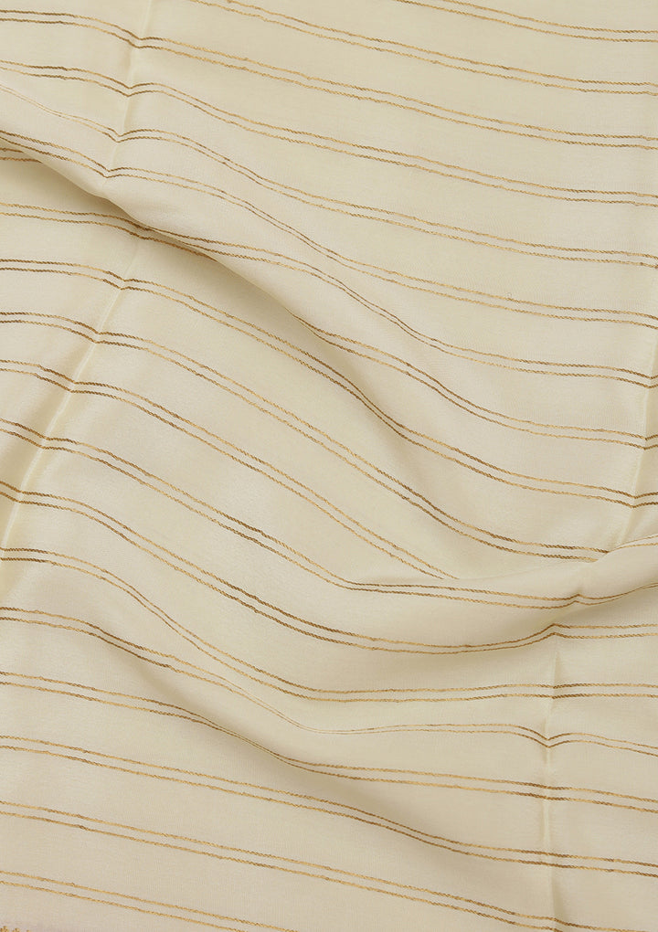 Off White Crepe Stripes Saree With Matching Blouse Piece