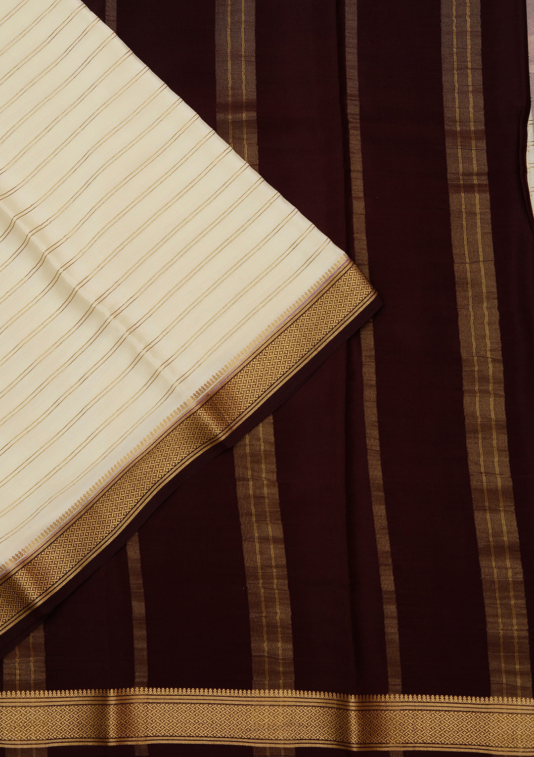Off White Crepe Stripes Saree With Matching Blouse Piece