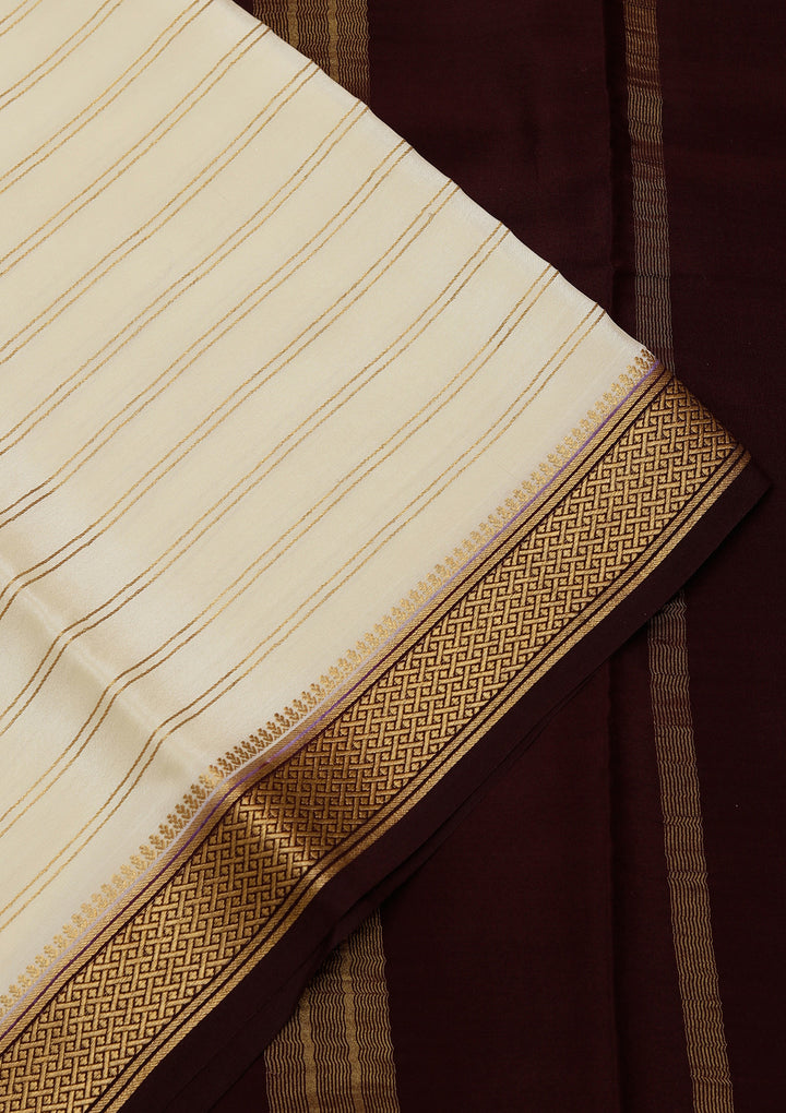 Off White Crepe Stripes Saree With Matching Blouse Piece