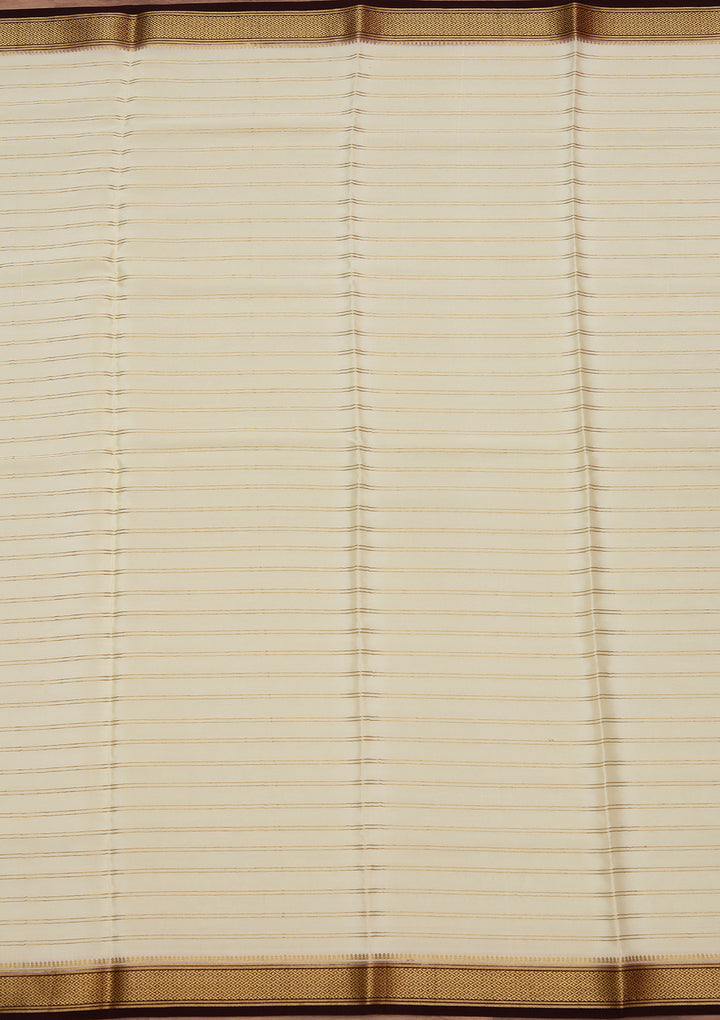 Off White Crepe Stripes Saree With Matching Blouse Piece