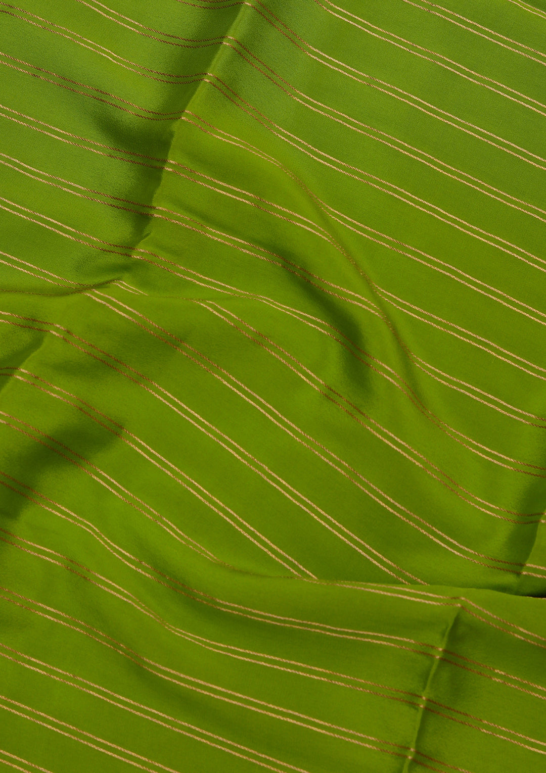 Parrot Green Crepe Stripes Saree With Matching Blouse Piece