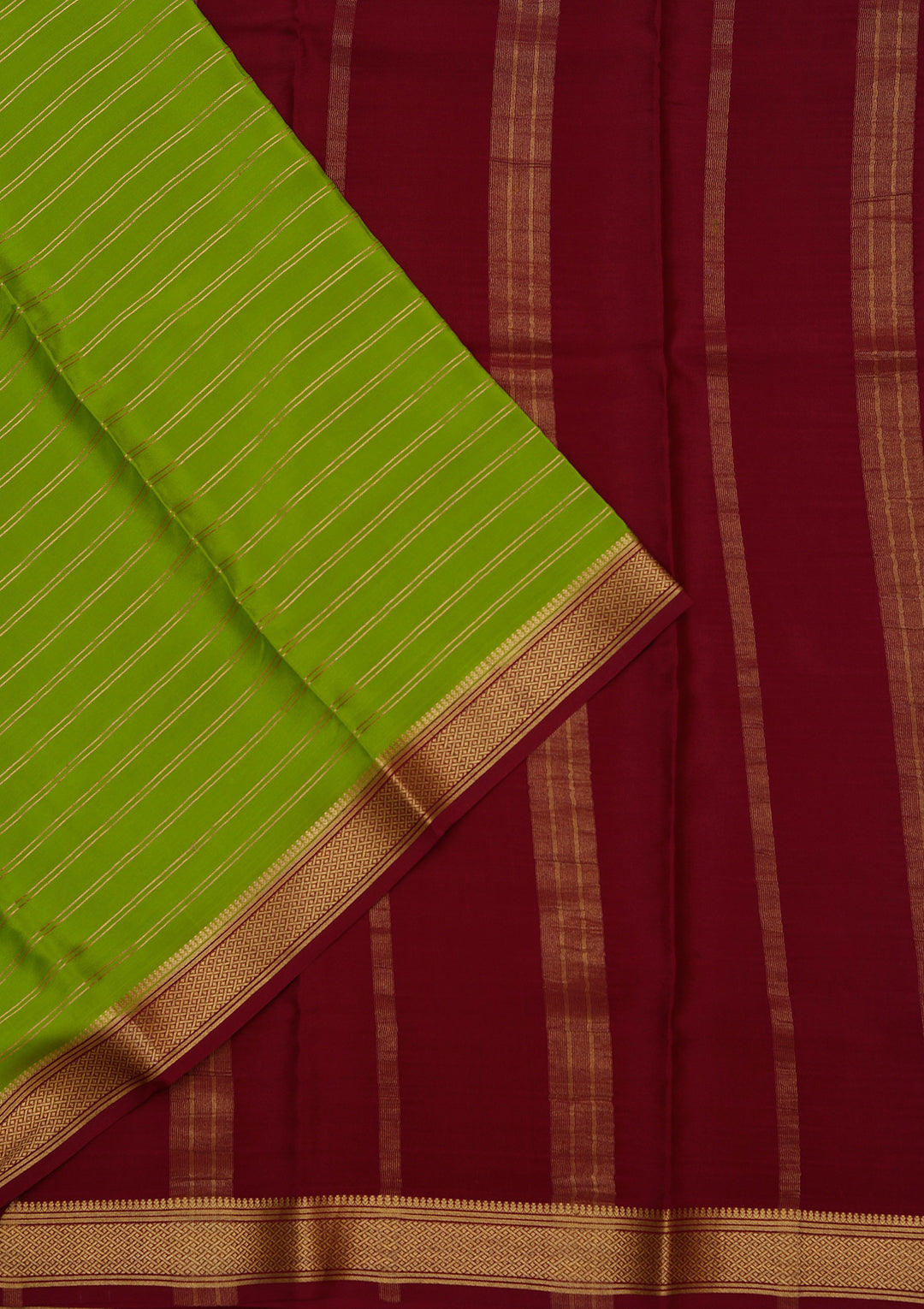 Parrot Green Crepe Stripes Saree With Matching Blouse Piece