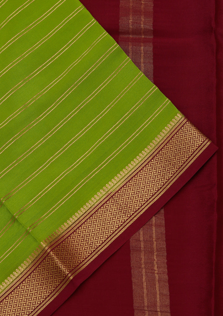 Parrot Green Crepe Stripes Saree With Matching Blouse Piece