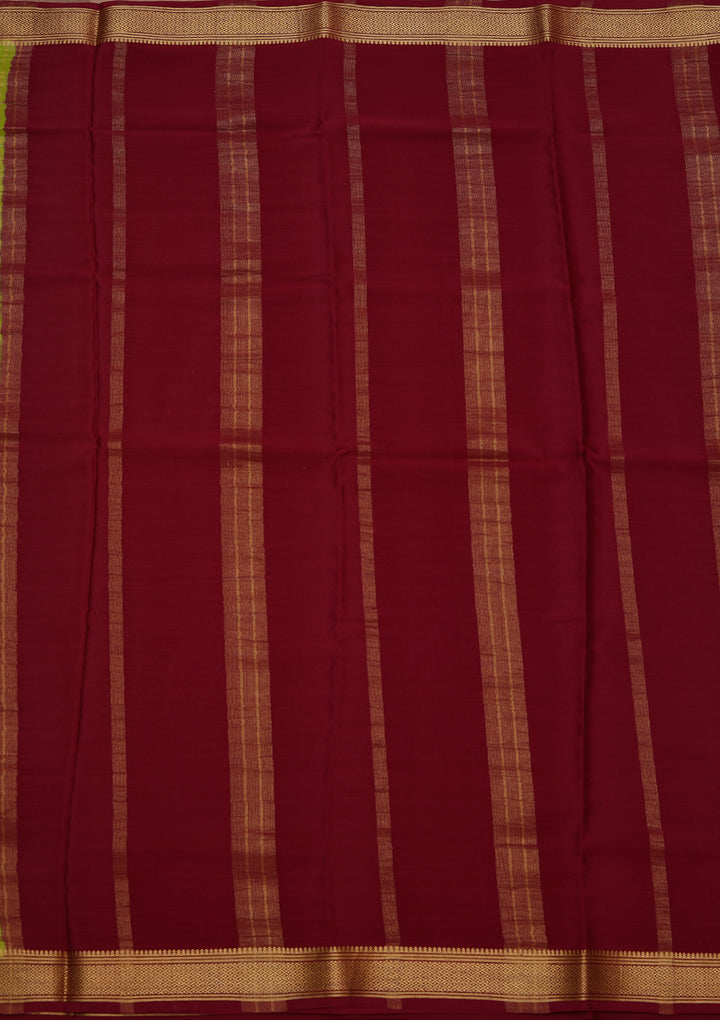 Parrot Green Crepe Stripes Saree With Matching Blouse Piece