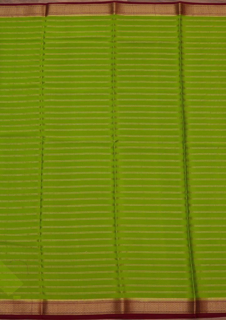 Parrot Green Crepe Stripes Saree With Matching Blouse Piece