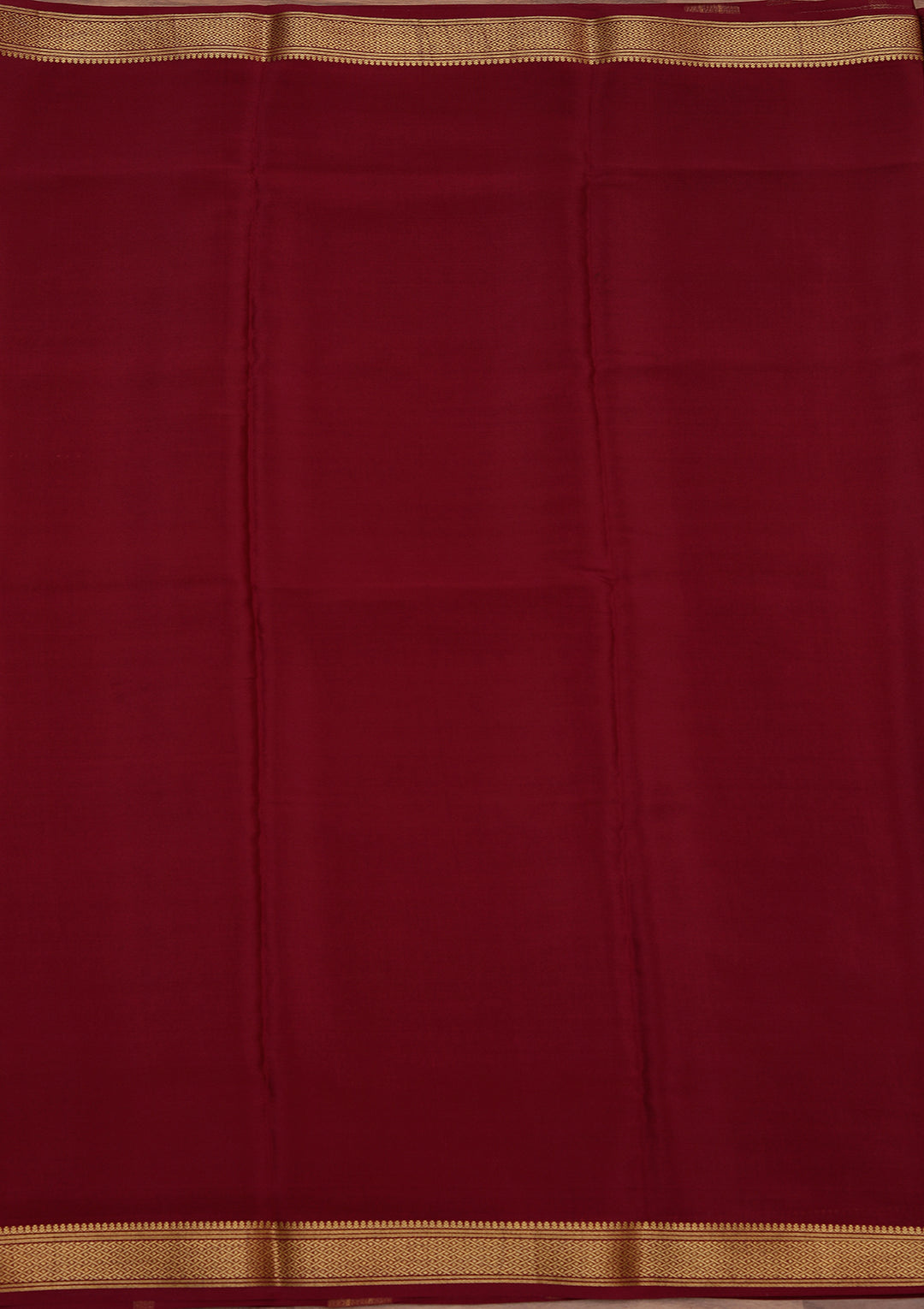 Wine Crepe Stripes Saree With Matching Blouse Piece