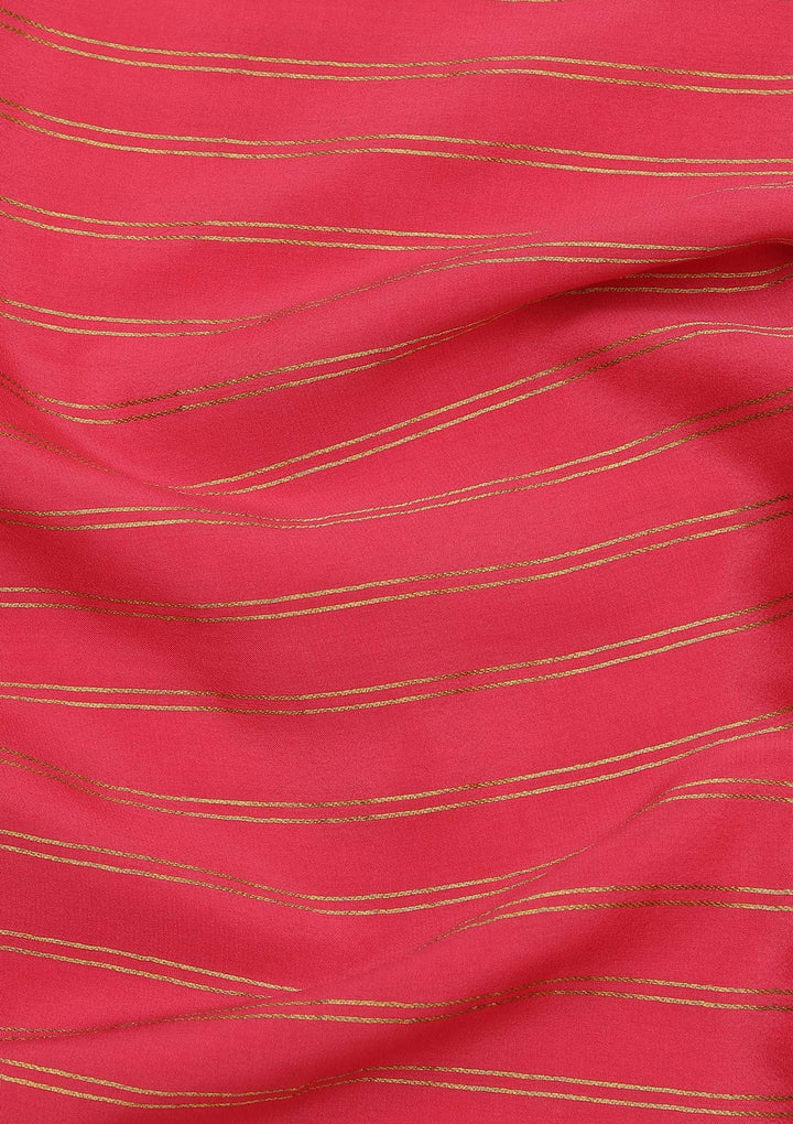 Pink Crepe Stripes Saree With Matching Blouse Piece
