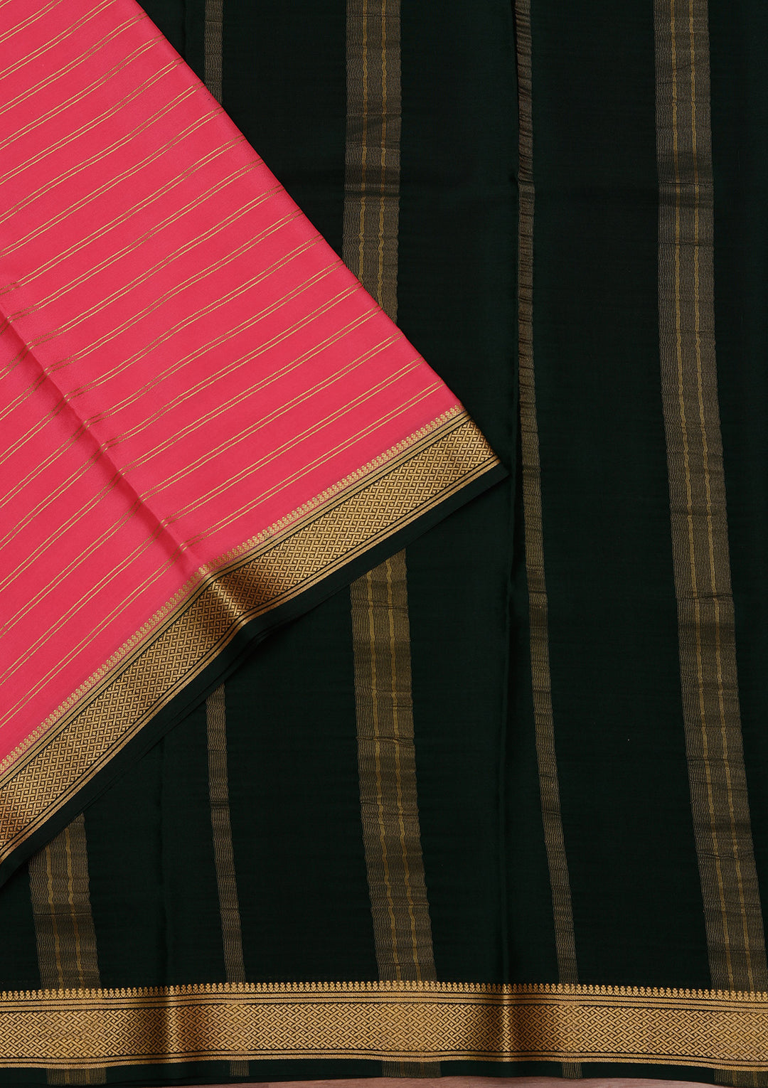 Pink Crepe Stripes Saree With Matching Blouse Piece
