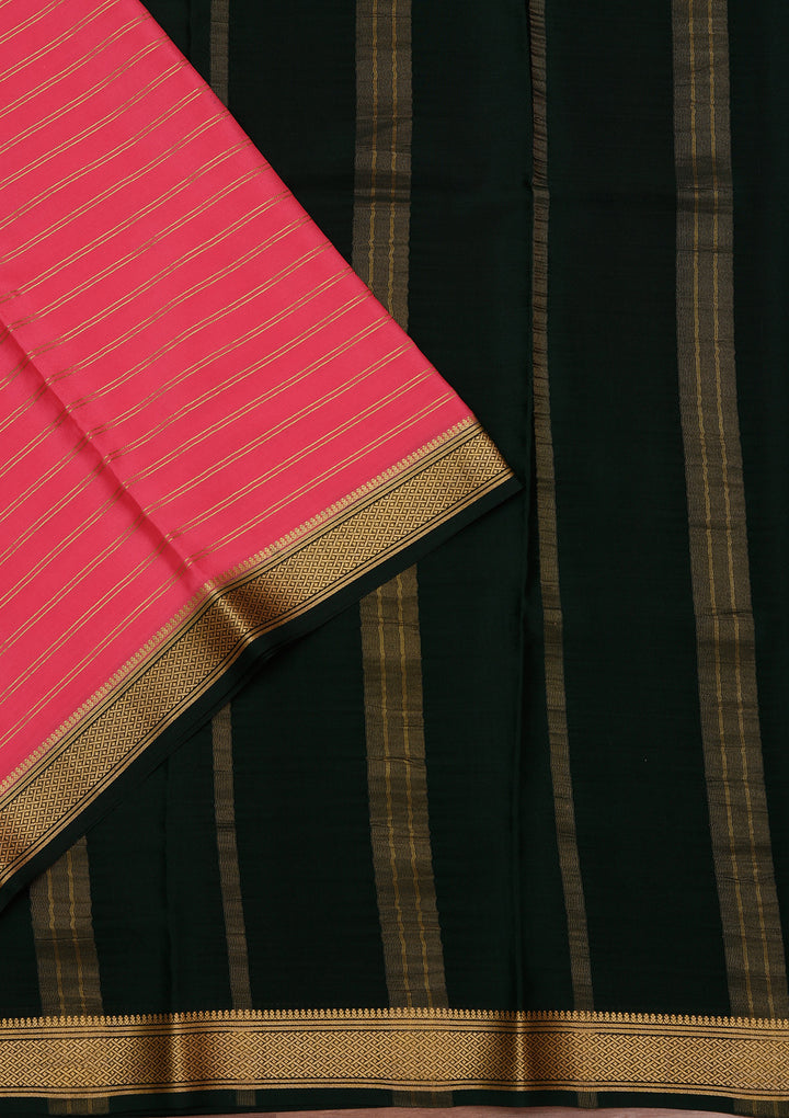 Pink Crepe Stripes Saree With Matching Blouse Piece
