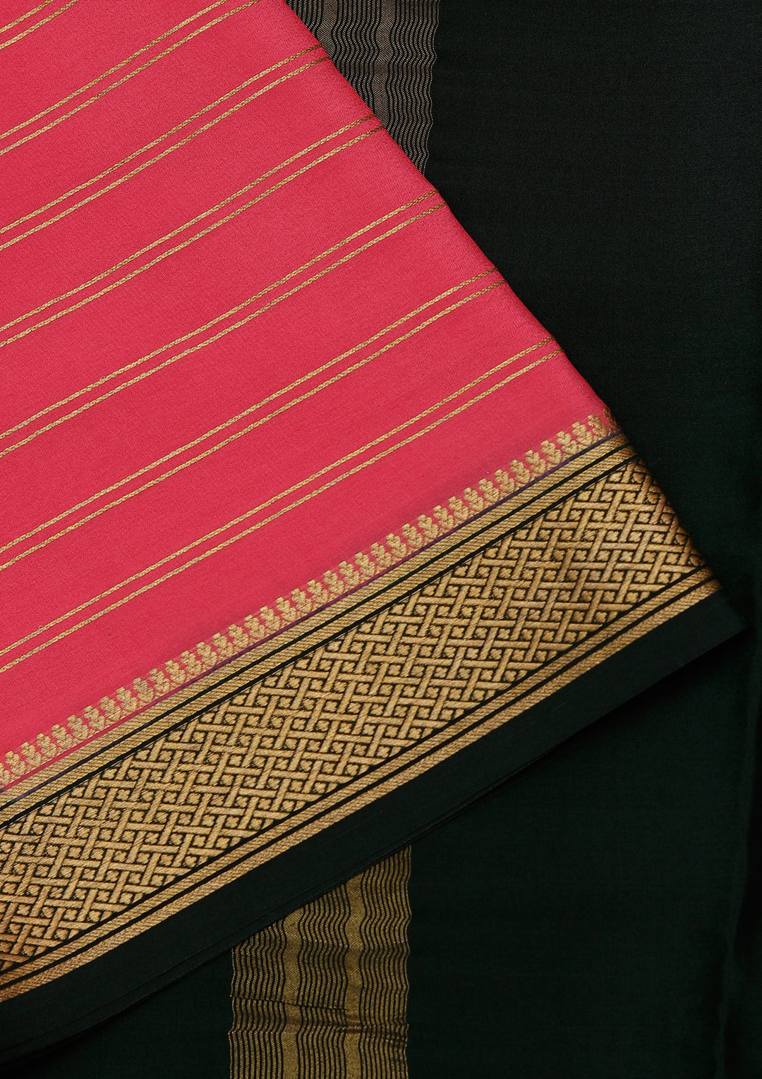 Pink Crepe Stripes Saree With Matching Blouse Piece