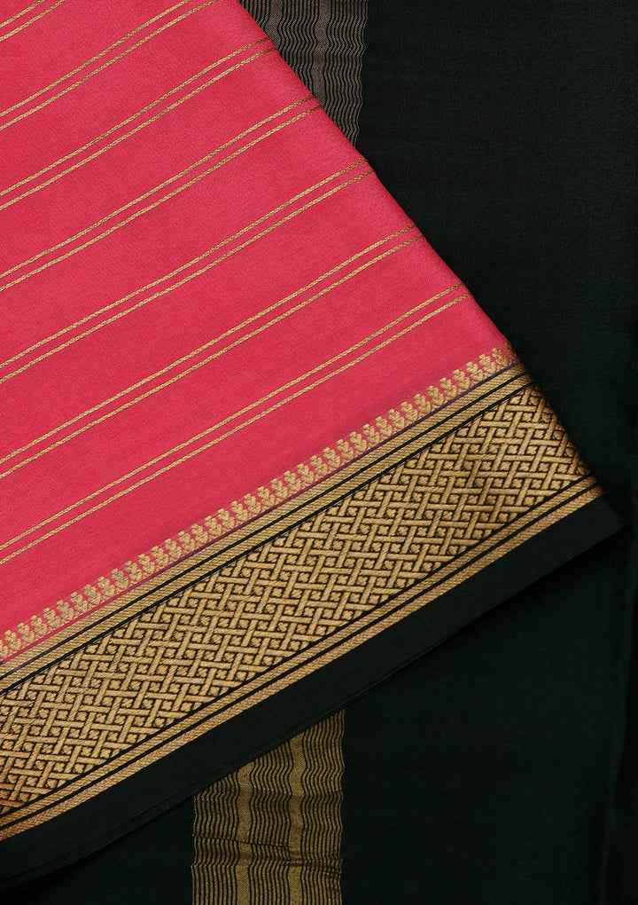 Pink Crepe Stripes Saree With Matching Blouse Piece