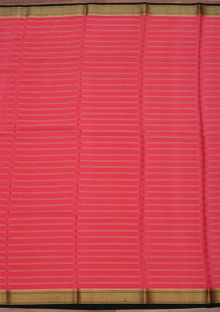 Pink Crepe Stripes Saree With Matching Blouse Piece