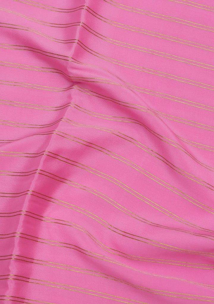 Pink Crepe Stripes Saree With Matching Blouse Piece
