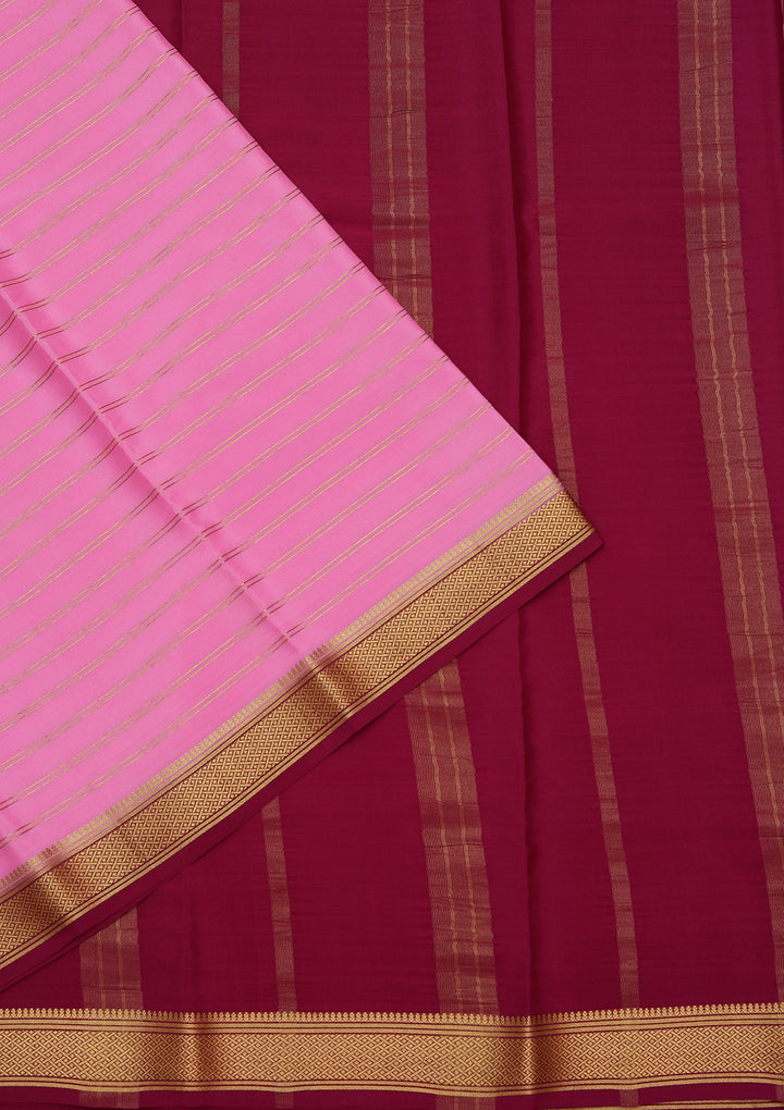 Pink Crepe Stripes Saree With Matching Blouse Piece