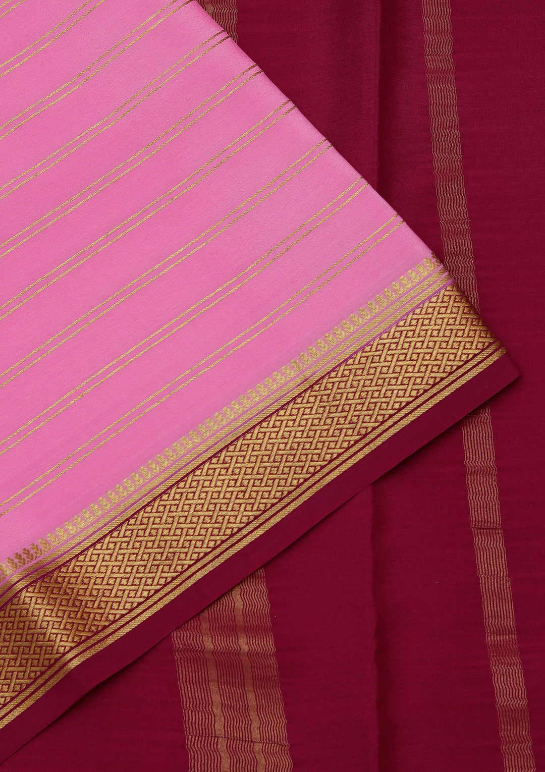 Pink Crepe Stripes Saree With Matching Blouse Piece
