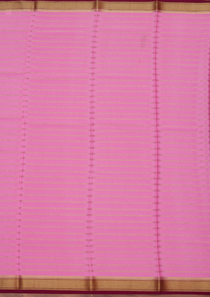 Pink Crepe Stripes Saree With Matching Blouse Piece