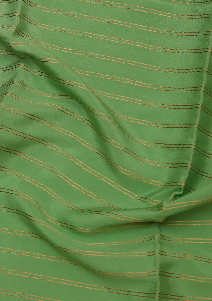 Pista Green Crepe Stripes Saree With Matching Blouse Piece