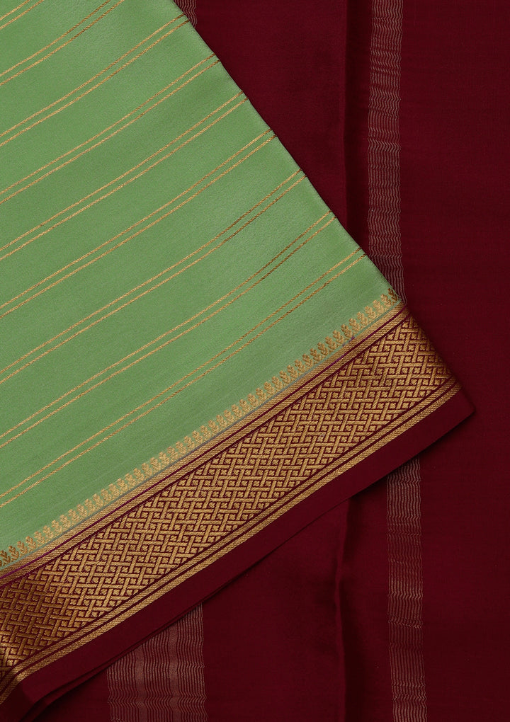 Pista Green Crepe Stripes Saree With Matching Blouse Piece