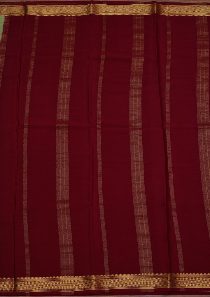 Pista Green Crepe Stripes Saree With Matching Blouse Piece