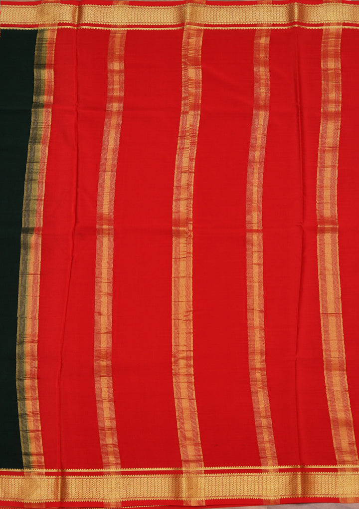 Bottle Green Crepe Plain Saree With Matching Blouse Piece