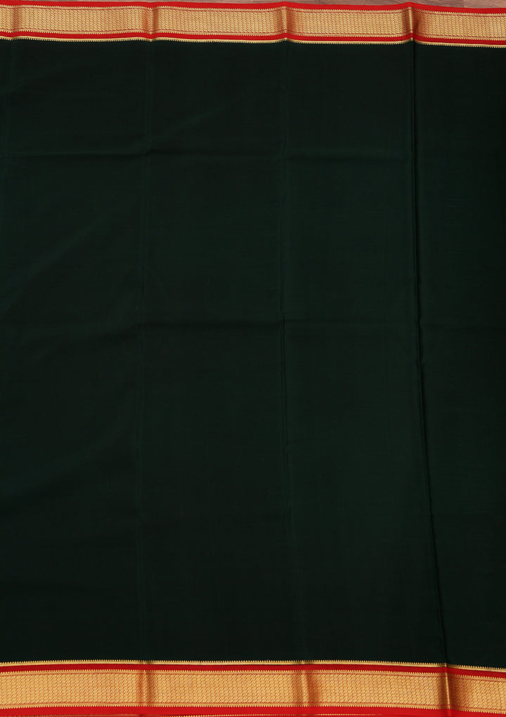 Bottle Green Crepe Plain Saree With Matching Blouse Piece