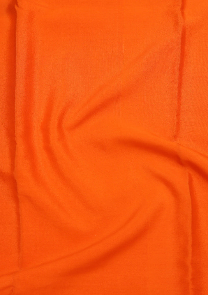 Orange Crepe Plain Saree With Matching Blouse Piece