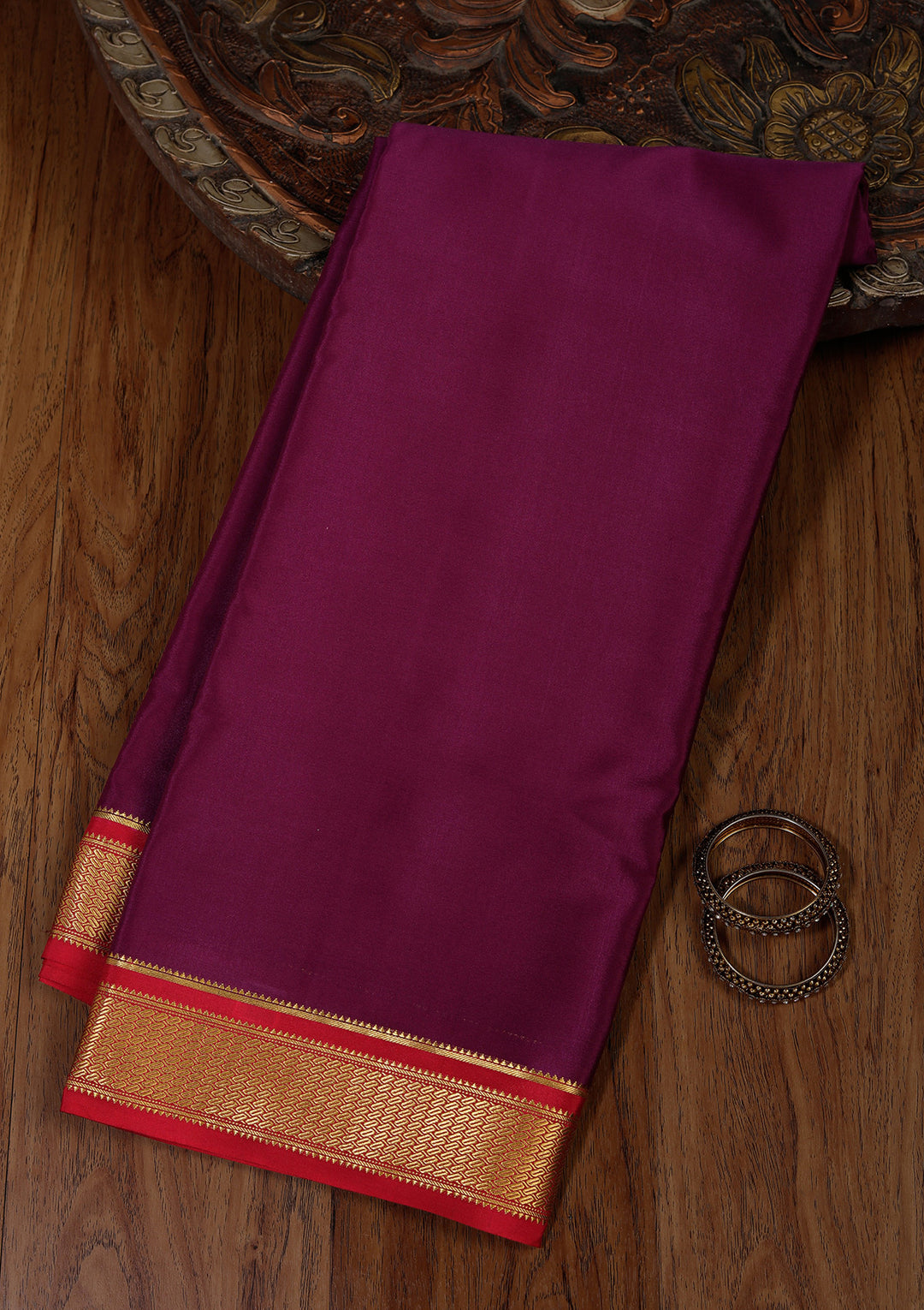 Purple Crepe Plain Saree With Matching Blouse Piece