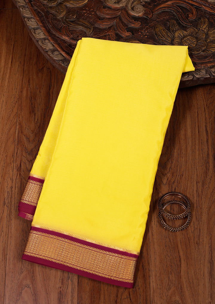 Yellow Crepe Plain Saree With Matching Blouse Piece