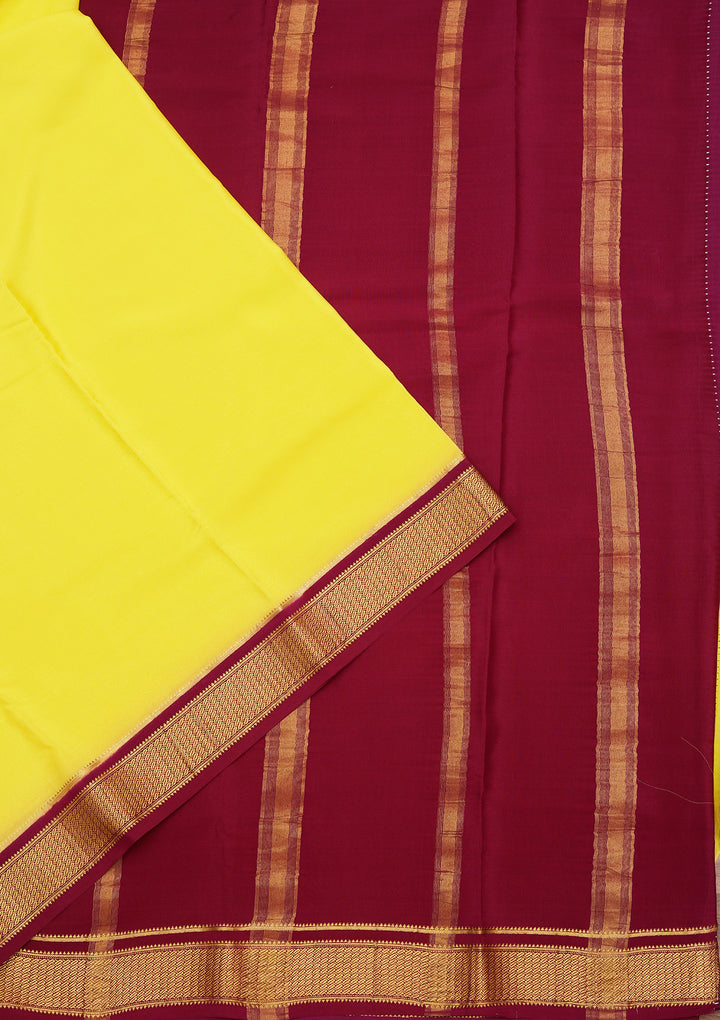 Yellow Crepe Plain Saree With Matching Blouse Piece