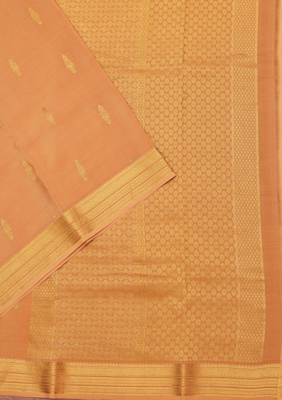 Gold Crepe Buti Saree With Matching Blouse Piece
