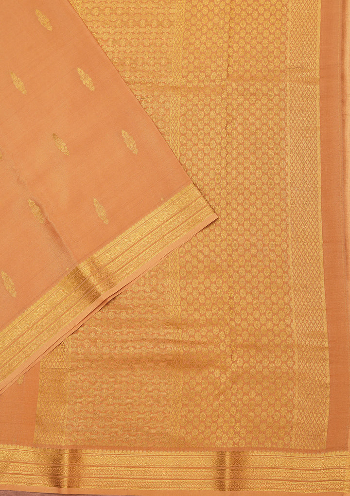 Gold Crepe Buti Saree With Matching Blouse Piece