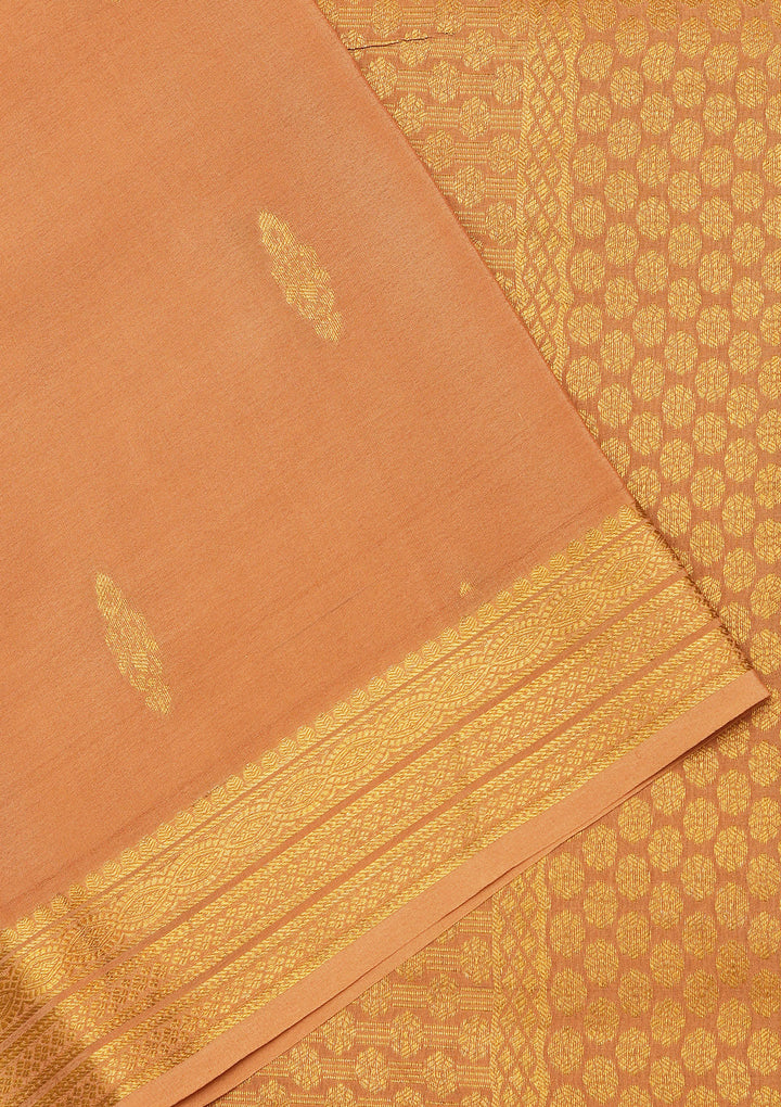 Gold Crepe Buti Saree With Matching Blouse Piece