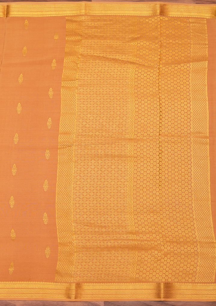 Gold Crepe Buti Saree With Matching Blouse Piece