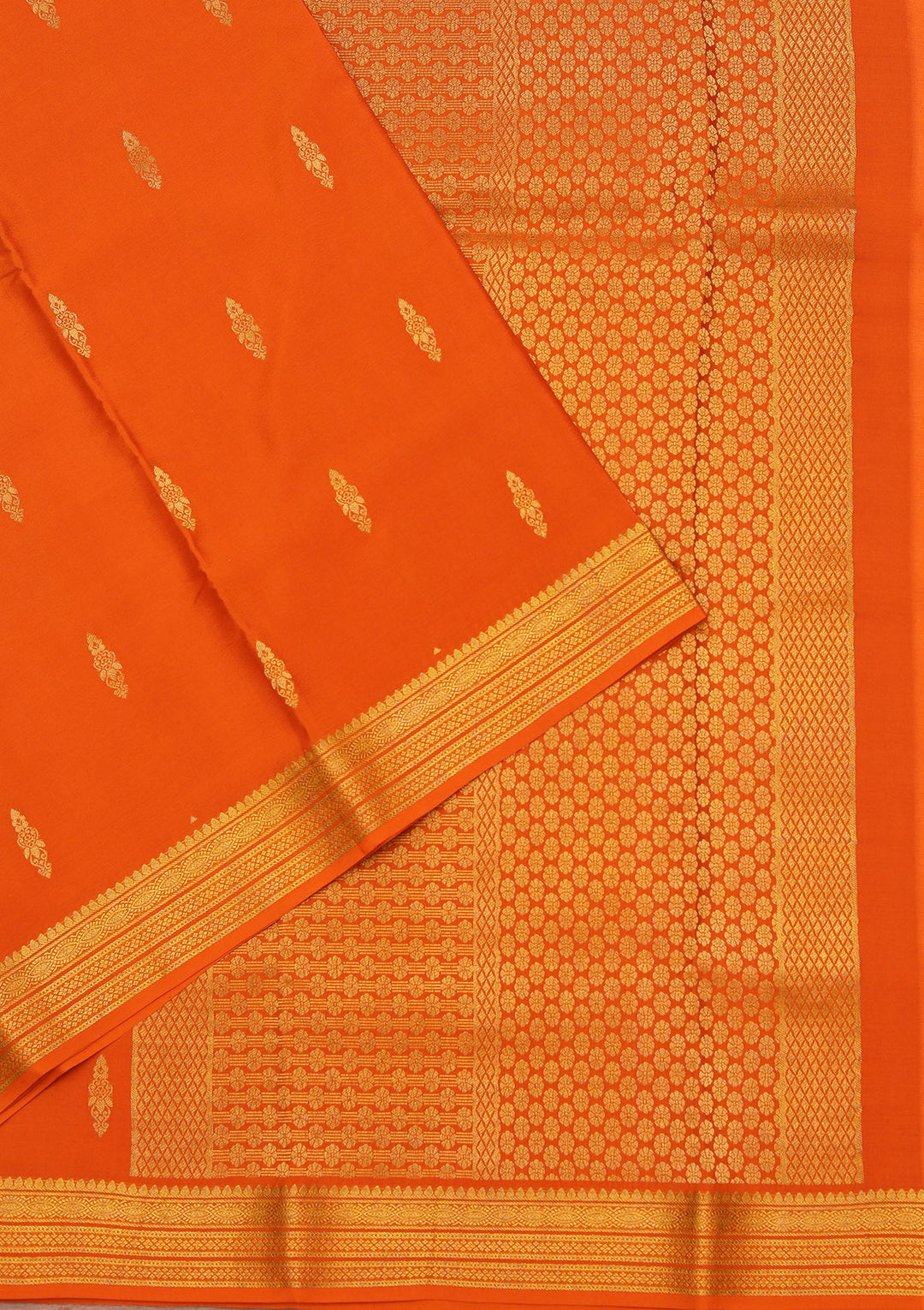Mustard Yellow Crepe Buti Saree With Matching Blouse Piece