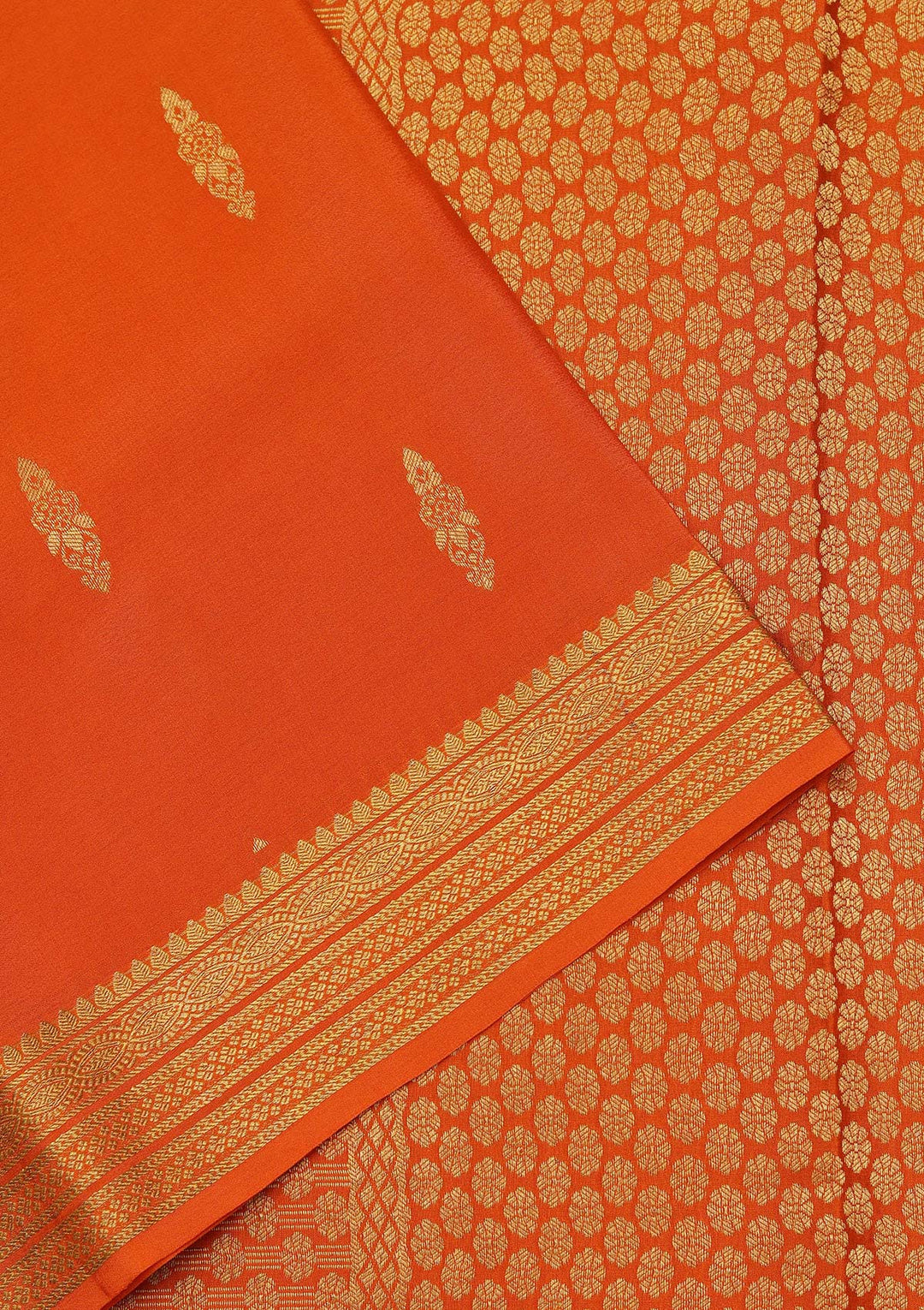 Mustard Yellow Crepe Buti Saree With Matching Blouse Piece
