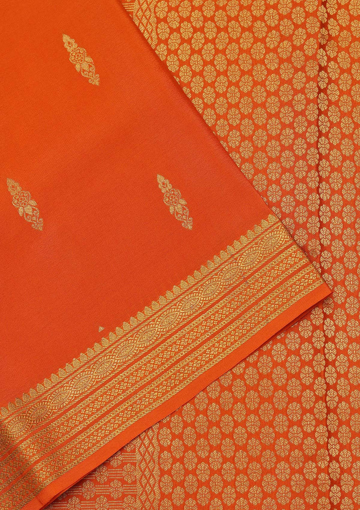 Mustard Yellow Crepe Buti Saree With Matching Blouse Piece