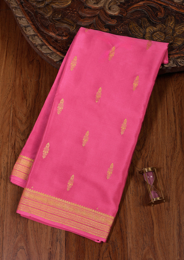 Pink Crepe Buti Saree With Matching Blouse Piece