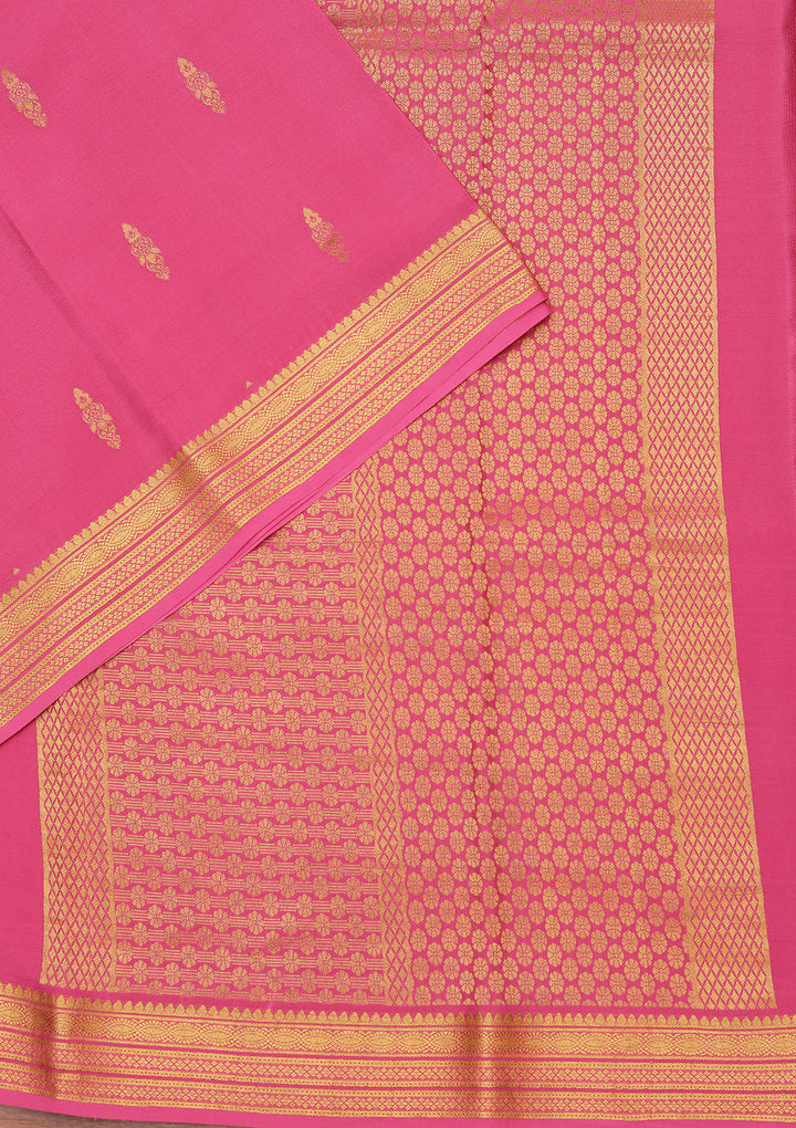 Pink Crepe Buti Saree With Matching Blouse Piece