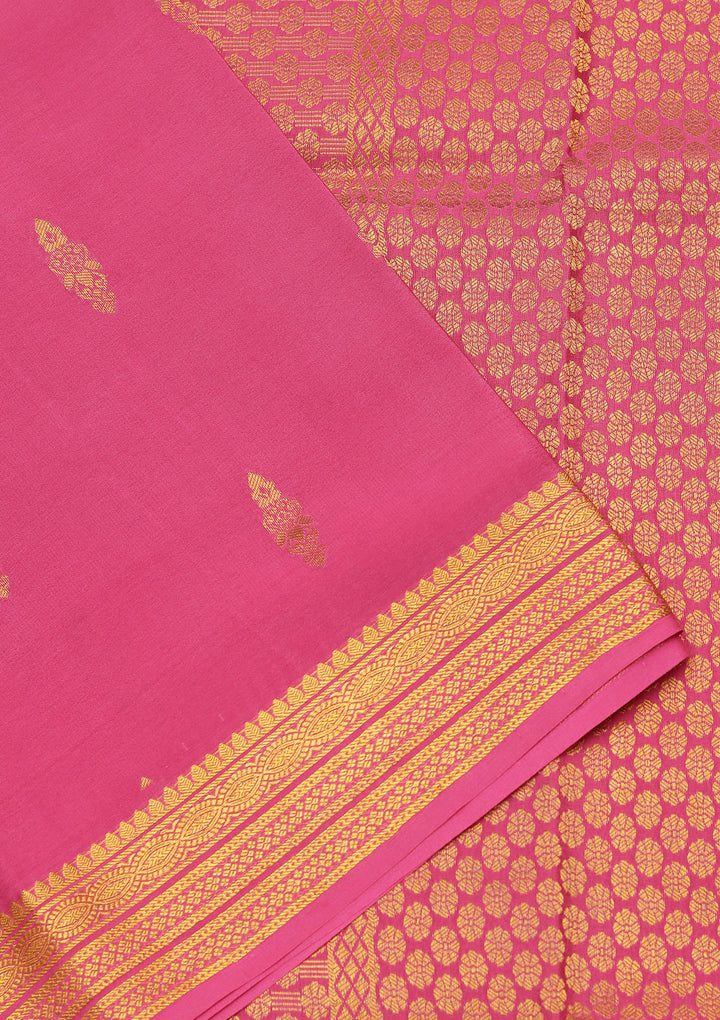 Pink Crepe Buti Saree With Matching Blouse Piece