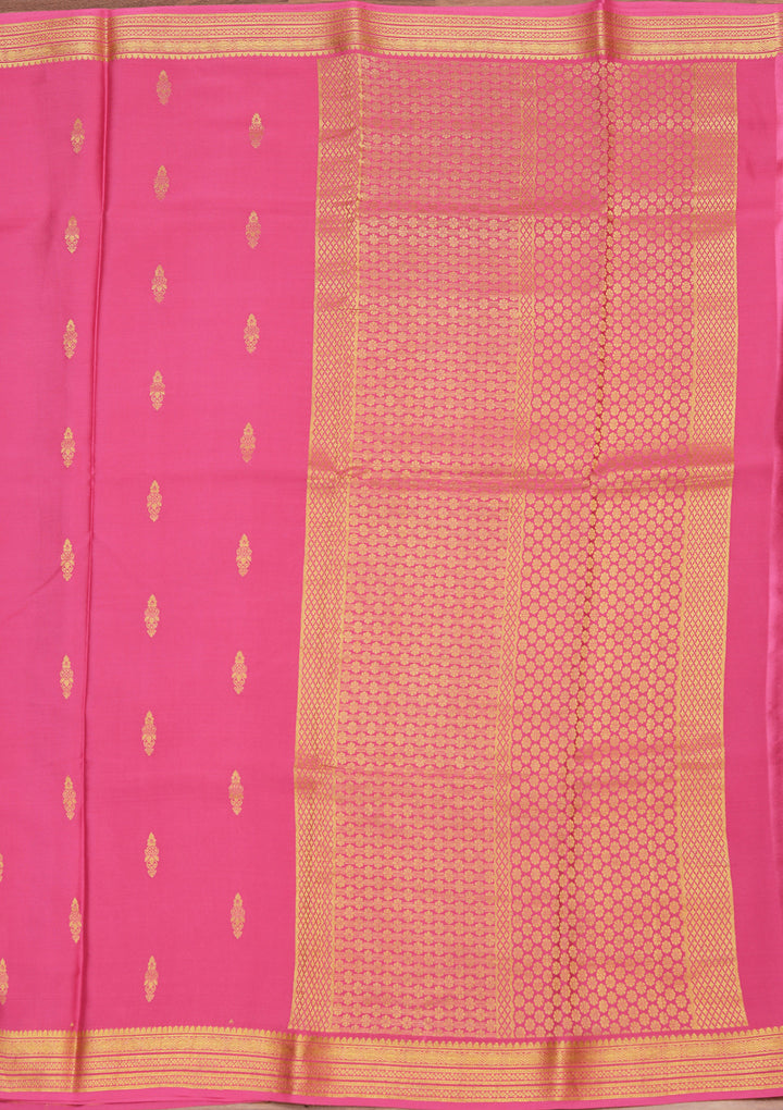 Pink Crepe Buti Saree With Matching Blouse Piece