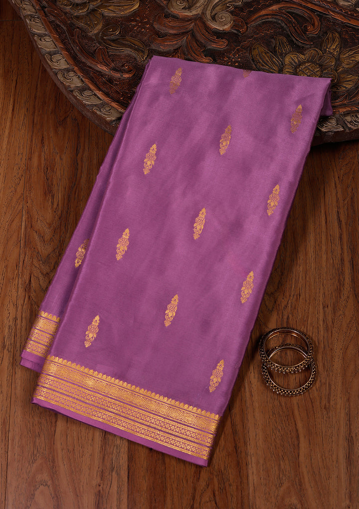 Purple Crepe Buti Saree With Matching Blouse Piece
