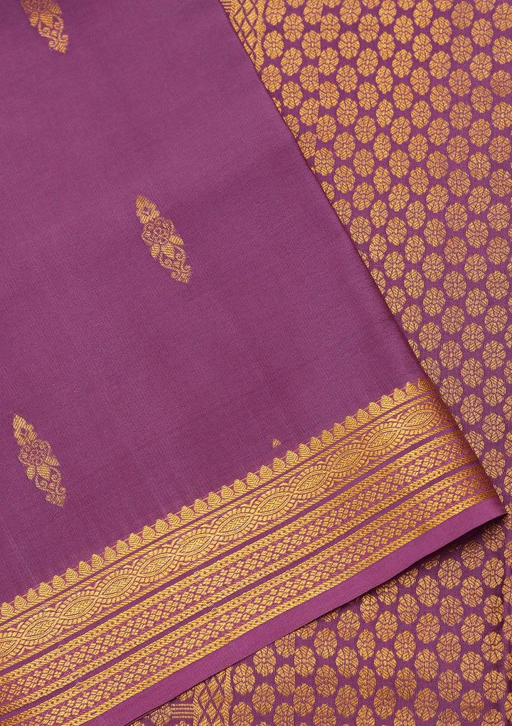Purple Crepe Buti Saree With Matching Blouse Piece
