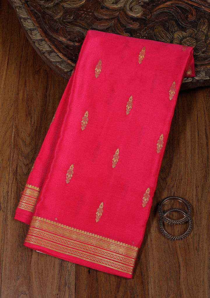 Rani Pink Crepe Buti Saree With Matching Blouse Piece
