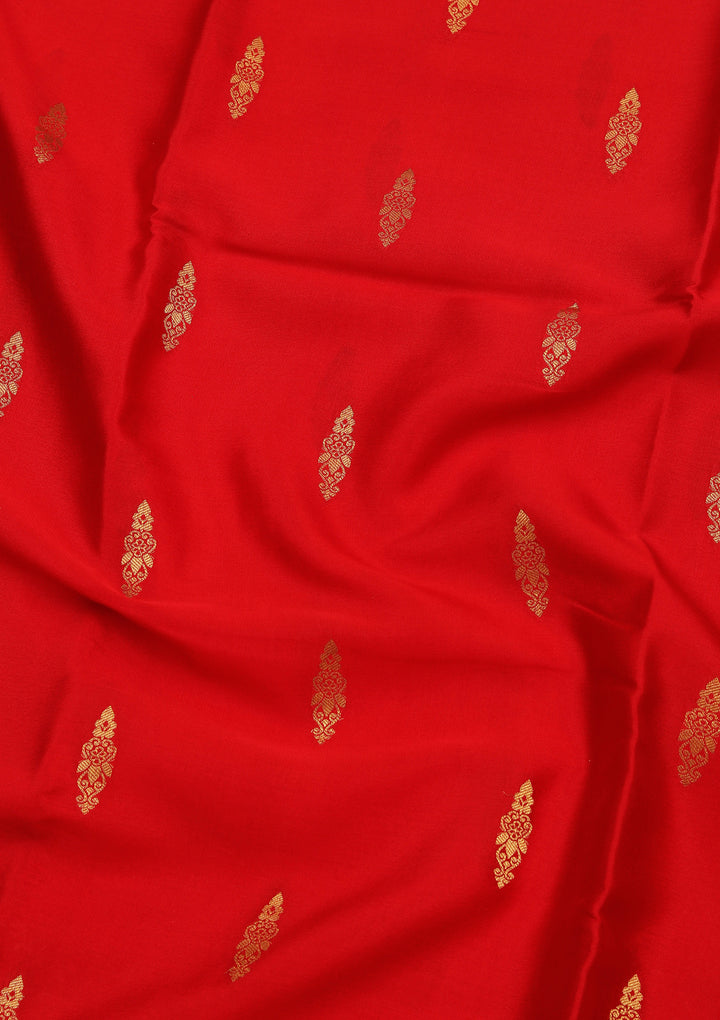 Red Crepe Buti Saree With Matching Blouse Piece