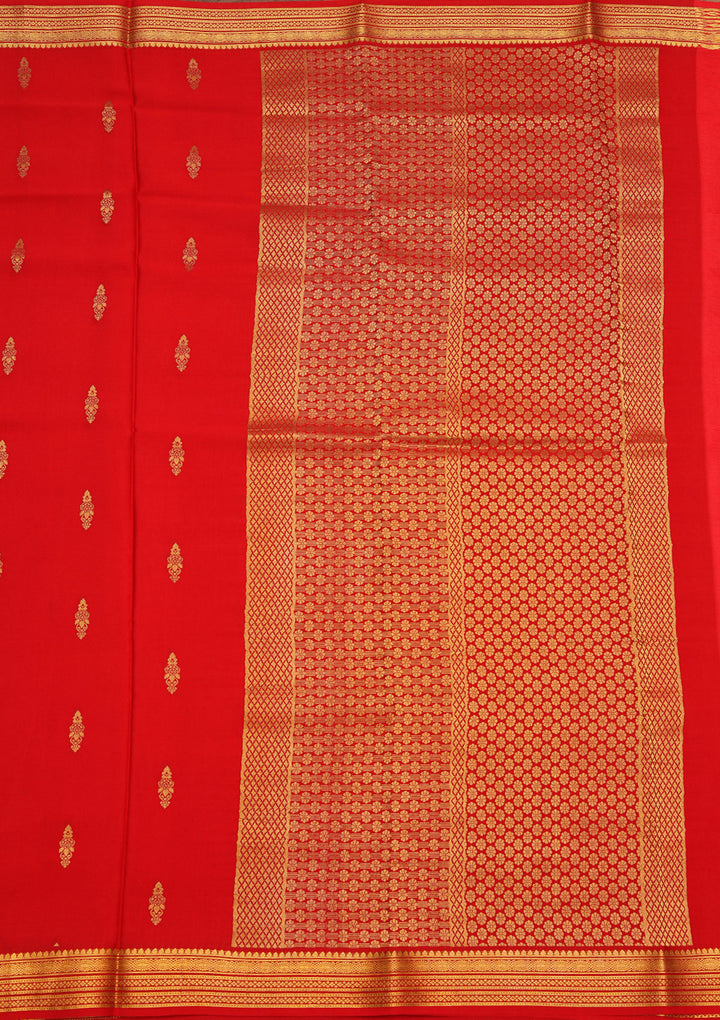 Red Crepe Buti Saree With Matching Blouse Piece
