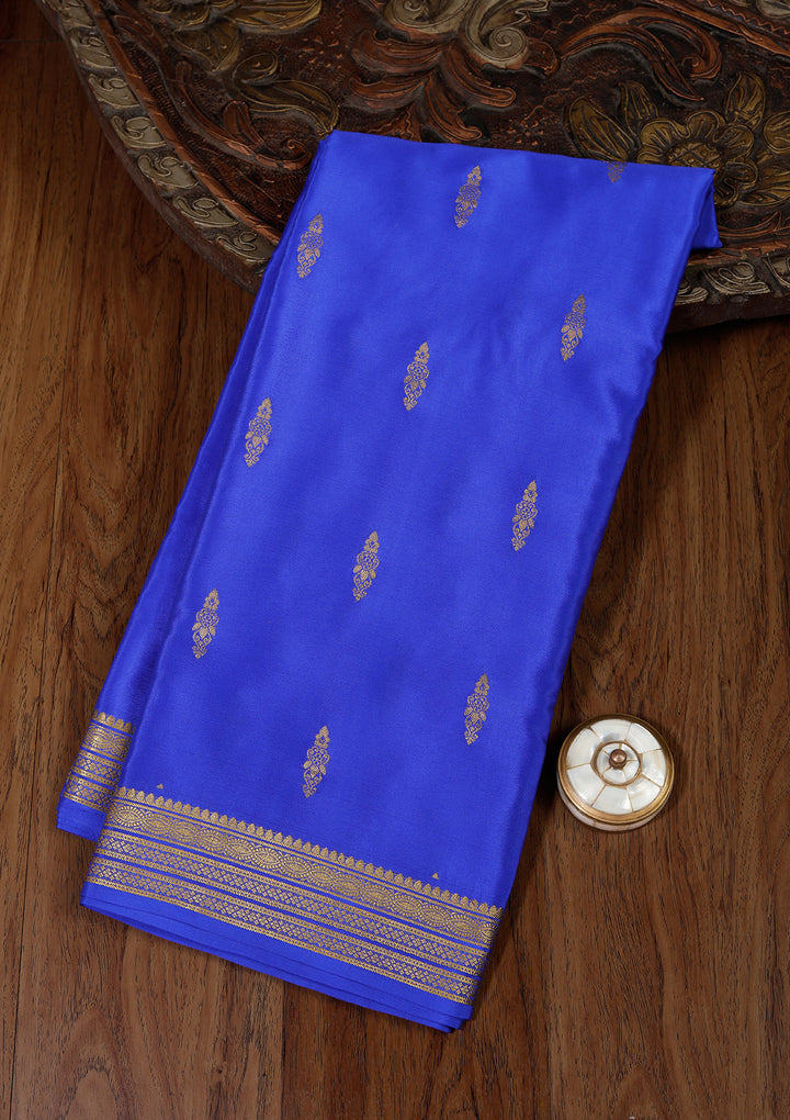 Royal Blue Crepe Buti Saree With Matching Blouse Piece