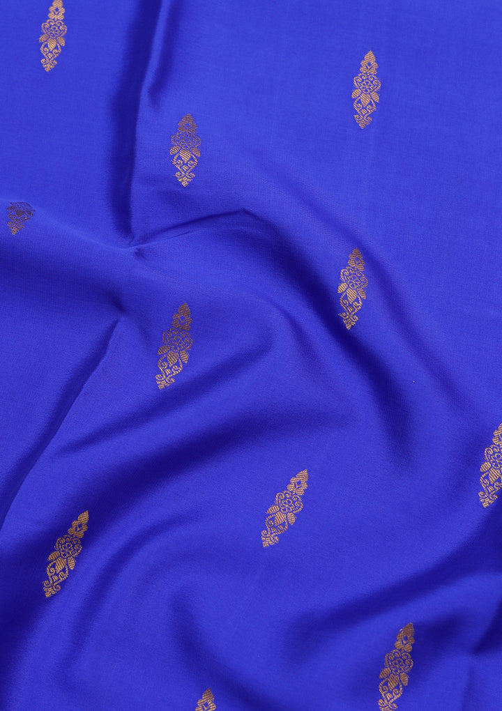 Royal Blue Crepe Buti Saree With Matching Blouse Piece