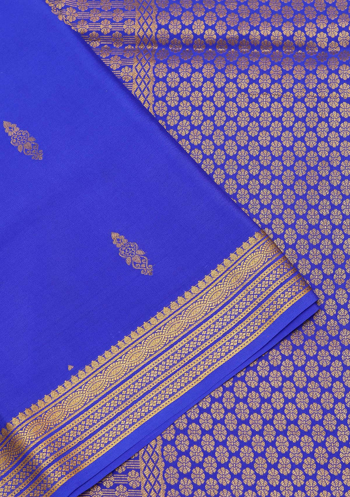 Royal Blue Crepe Buti Saree With Matching Blouse Piece