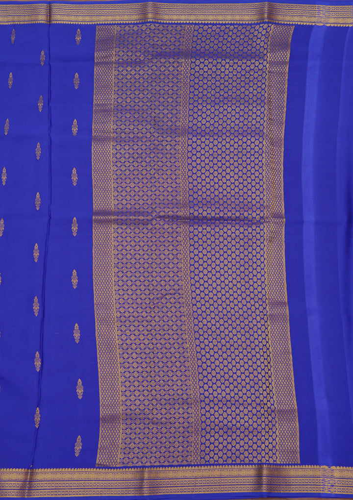 Royal Blue Crepe Buti Saree With Matching Blouse Piece