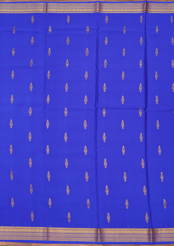 Royal Blue Crepe Buti Saree With Matching Blouse Piece